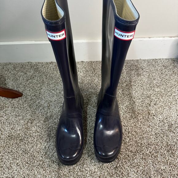 HUNTER BOOTS Women's Original Tall Gloss Rain Boots Size 8M/9F In Black - Picture 6 of 7